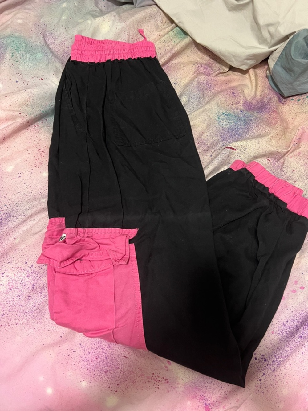 Lucy & Yak Black and Hot Pink Colorblock Cargo Pants